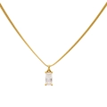 Gold-tone herringbone snake chain necklace featuring a square-cut cubic zirconia pendant - White Zirconia - Gold Plated