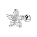 Orecchino a fiore in argento con petali di zircone scintillanti e chiusura a sfera a vite - 8# Fiore a 5 Petali / Color Acciaio