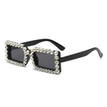 Square black sunglasses for women with luxury crystal rhinestones and dark lenses - Black Frame Black Grey Lens