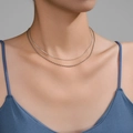 Silver PVD plated stainless steel layered snake and bead necklace set for women - Steel Color Mini Bead & Dragon Chain Layered