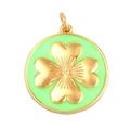 Golden round pendant with neon green clover design and inlaid cubic zirconia - Fluorescent Green-Round Four-leaf Clover