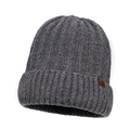Men's winter knit beanie in dark grey with ribbed texture and brown snowflake patch - Dark Gray