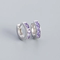 Silver s925 C-shaped hoop earrings with square-cut purple zircon stones setting - Silver with Square Array Purple
