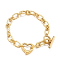 Pulsera de acero inoxidable dorada con colgante de corazón, cadena y cierre de palanca - Estilo de Corazón Dorado (KB149754-Z)