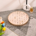 Large round beige velvet ring display tray with champagne gold metal frame for jewelry - Round Strip Ring Tray-Beige