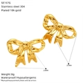 18K gold plated stainless steel bowknot stud earrings with detailed size dimensions - Bowknot Style (SE157G)