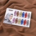 Set of 12 mixed color oval rhinestone pins for scarves on a display card - Set E (Bright Glossy Mix)