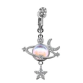 Iridescent planet navel ring with crescent moon and star accents in silver steel - Non-Pierced
