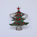 Christmas tree napkin ring with green enamel finish and red rhinestones on silver base - Starry Christmas Tree - Silver (Z1290)