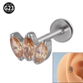Solid G23 titanium labret stud with three marquise-cut orange cubic zirconia stones - Silver/Orange Stone