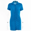 Robe polo bleue cintrée à manches courtes avec boutons et fronces sur la taille - S / Bleu