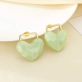 Detailed macro view of 18K gold plated heart earrings with light green marble resin charms - Light Green (KE119681-SP)