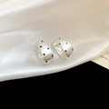 Silver geometric earrings with black polka dots on white silk, wide U-shape style - 68# Silver Frosted Black Polka Dot U-shape Ear Cuff