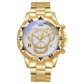 Classic gold stainless steel men's quartz watch with white dial and triple sub-dials - Gold Case White Dial Steel Band