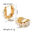 Détail des boucles d'oreilles C dorées 18k avec perles et spécifications de taille - Boucles d'Oreilles Perles en U (NB-E1071)