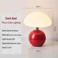 Lampe champignon minimaliste avec base en céramique rouge foncé et abat-jour blanc - Gradation 3 Couleurs USB (9 Niveaux) / Rouge