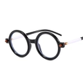 Retro round black frame sunglasses with unique black and white split temples for unisex - C5 Black Frame Transparent Lens