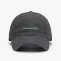 Dark grey cotton baseball cap with green letter embroidery in soft top washed style - Adjustable / Dark Gray