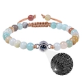 Handgefertigtes Perlenarmband mit 100 Sprachen I Love You Projektionsstein und Naturstein - Runder Anhänger - Amazonit