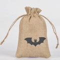 Halloween burlap gift bag with black bat print and drawstring closure for candy and jewelry - Natural Bat / 10*15cm