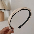 Chic cream white braided headband in PU leather with non-slip inner teeth design - PU Leather Twisted Style / Off White