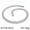Collier chaîne cubaine pour homme en acier inoxydable argenté, 12mm de large et 710mm - Collier 71cm x 12mm / Argent