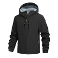 Heren outdoorjas met capuchon in zwart met warme grijze fleecevoering en ritszakken - S / Zwart