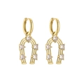 Golden horseshoe drop earrings with micro-paved heart-shaped cubic zirconia stones - Gold White Zirconia Horseshoe