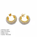 Eleganti orecchini a cerchio in acciaio inossidabile placcato oro 18K con doppie perle - Cerchio Intrecciato a Doppia Fila (TE19466)