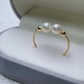 Golden twist open ring with double pearls displayed in a premium velvet jewelry box - Double Round Pearl