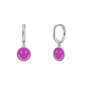 925 silver earrings with purple enamel smiley face charms in silver finish - Smiley Pendant Style (JQH0081-SS-4) / Silver-Purple Smiley Face