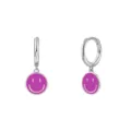 925 silver earrings with purple enamel smiley face charms in silver finish - Smiley Pendant Style (JQH0081-SS-4) / Silver-Purple Smiley Face