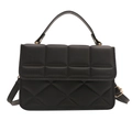Elegant black quilted handbag with golden hardware and adjustable shoulder strap - Black