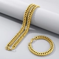 Ensemble collier et bracelet à maille gourmette dorée en acier inoxydable sur socle - 20cm / Bracelet / 10mm / Or