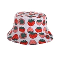 Dettaglio del cappello a secchiello in cotone bianco con stampe di fragole colorate - 52cm (2-6 Anni) / Fragola - Bianco