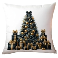 Detailed view of luxury black and gold Christmas tree print on high-quality cushion cover - Black Gold Christmas Tree B