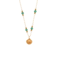Minimalist gold necklace with faceted green beads and shell pendant on white background - Acrylic Green Bead Shell Pendant Necklace - Gold