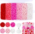 Kit bijoux DIY avec perles Heishi en argile rose, cordon élastique et breloques smileys - Série Rose (6000pcs) avec Cordon