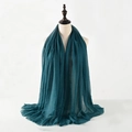 Solid color dark cyan pleated cotton linen scarf with frayed edges for women - Dark Teal