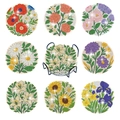 DIY floral diamond painting coaster set with 8 flower patterns and metal holder - Famous Flowers Style