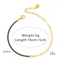 Detail of titanium steel bracelet with 2mm black zircon and 3mm gold paperclip chain link - Black Pave Paperclip Chain (NB-B1224-BK)