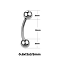 Silver stainless steel curved barbell piercing for eyebrow or lip with 3mm balls - Curved Barbell / 0.8x12x3mm