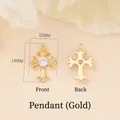 Ciondolo a croce dorato con zircone, 14mm x 10mm, accessorio per gioielli fai da te - Oro