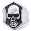 Retro punk style stainless steel skull ring for men with hexagonal vintage silver finish - US Size 7 / Steel Color (14102)
