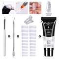 Silver Sky extension gel kit with UV lamp brush and clear nail molds for DIY manicures - Silver Sky (Silver Glitter)
