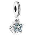 Starfish and seashell charm in silver finish with blue zircon stones for DIY bracelets - Blue Starfish Shell Double Dangle (#12)