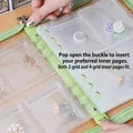 Detail of green binder jewelry organizer with loose-leaf rings and clear PVC pockets - Green 3-inch 160 Slots + 50 Bags