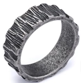 Macro detail of silver textured ring with rustic tree bark pattern on smooth inner band - Bark Texture Style (15207)