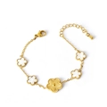 Golden titanium steel bracelet with five-petal white shell charms and adjustable clasp - Bracelet