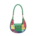 Minimalistische grüne PU-Leder-Schultertasche mit buntem geometrischem Patchwork-Design - Grün